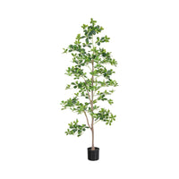 Albero di Schefflera Garvee artificiale da 180 cm con foglie realistiche e tronco naturale, facile da pulire, vaso di plastica nero per arredamento interno, soggiorno e ufficio
