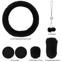 Garvee Set coprivolante soffice da 6 pezzi con coprifreno a mano e portachiavi per auto, nero invernale