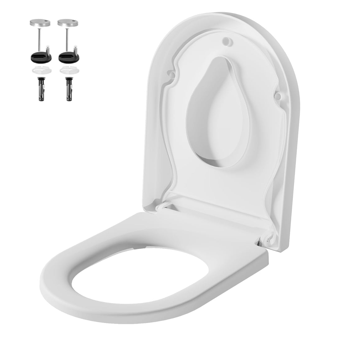 Sedile WC per bambini Garvee con meccanismo di chiusura ammortizzata, forma a D, bianco, coperchio WC antibatterico con seggiolino per bambini, coperchio rimovibile, sgancio rapido per una facile pulizia, capacità di peso 150 kg
