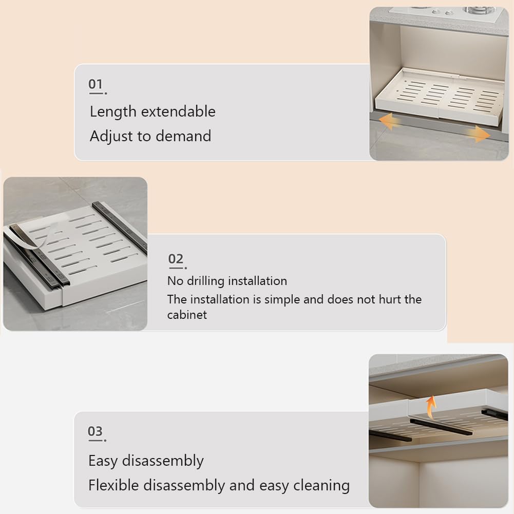 Garvee Organizer per cassetti estensibile, robusto e silenzioso, in acciaio al carbonio, regolabile senza attrezzi, per cucina e bagno, 42-68 cm, nero profondo