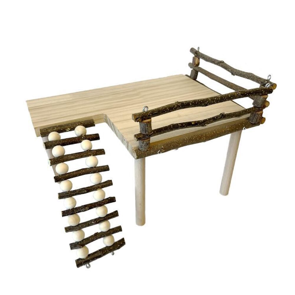 Piattaforma in legno per criceti Garvee con scala per attività di arrampicata, motivo orso dorato, per piccoli animali da parco giochi