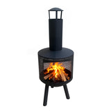 Caminetto da Giardino Garvee Ø43xH114cm Acciaio al Carbonio Design Rotondo Treppiedi per Terrazza e Giardino Nero