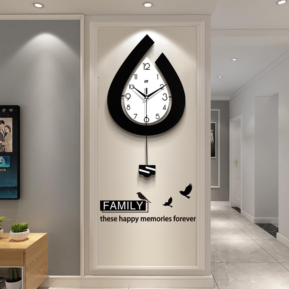 Garvee Orologio da Parete Moderno a Goccia d'Acqua in Ferro e Alluminio, Silenzioso e Preciso, 39x73cm, Nero