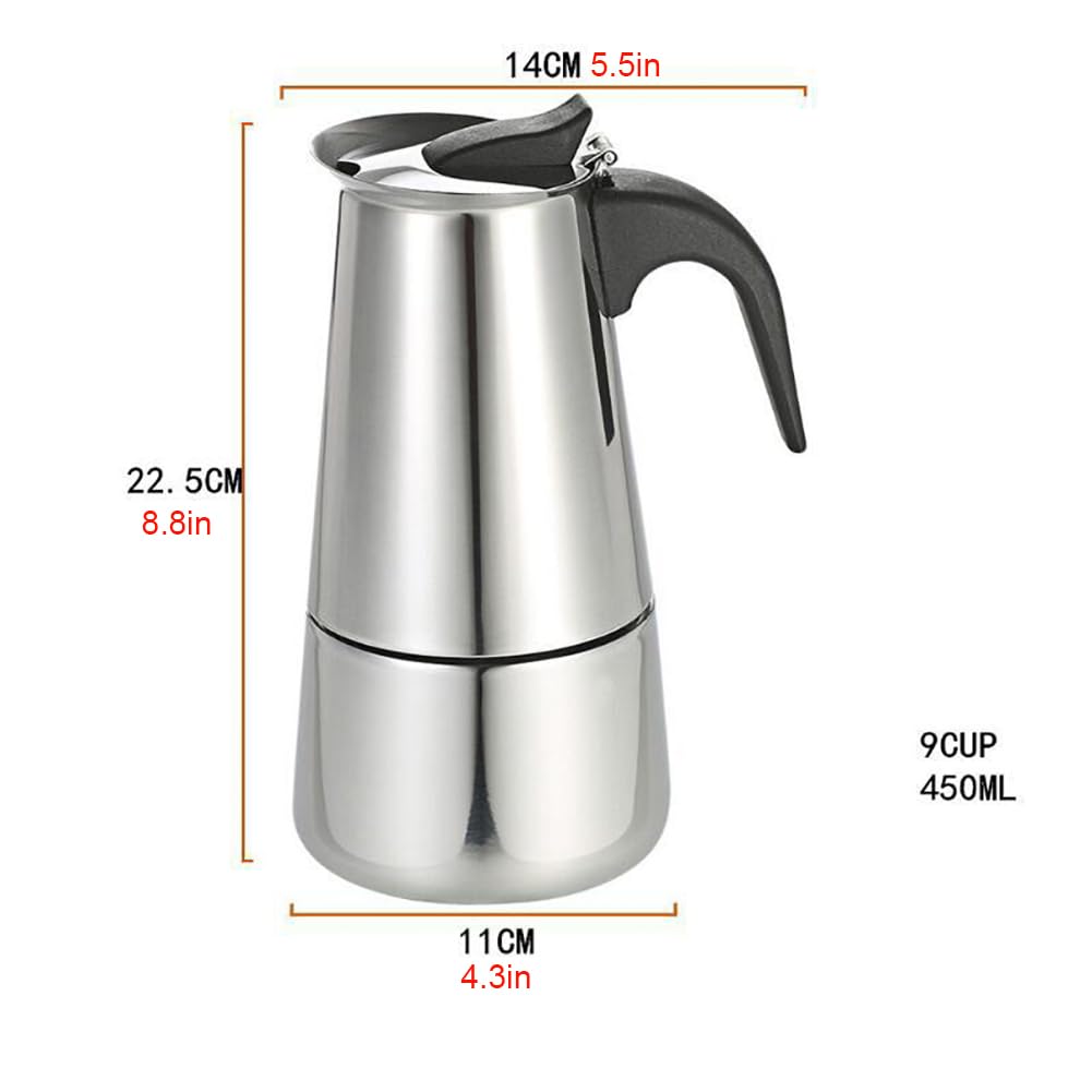 Garvee Caffettiera per fornello, Acciaio Inox, Caffettiera Italiana, 450 ml, Argento