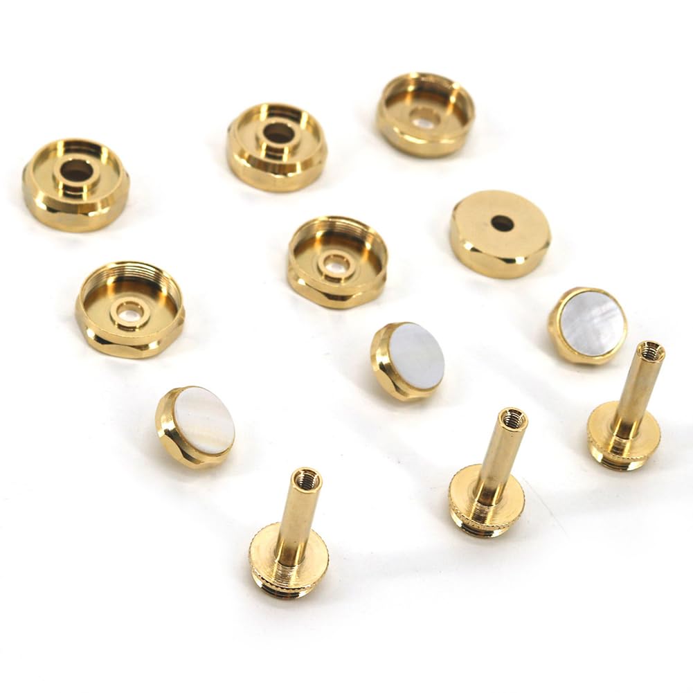 Garvee Set 12 Pulsanti per Tromba in Ottone con Intarsio Turchese - Accessori per Strumenti a Fiato, Montaggio Facile, Design Elegante, Colore Naturale
