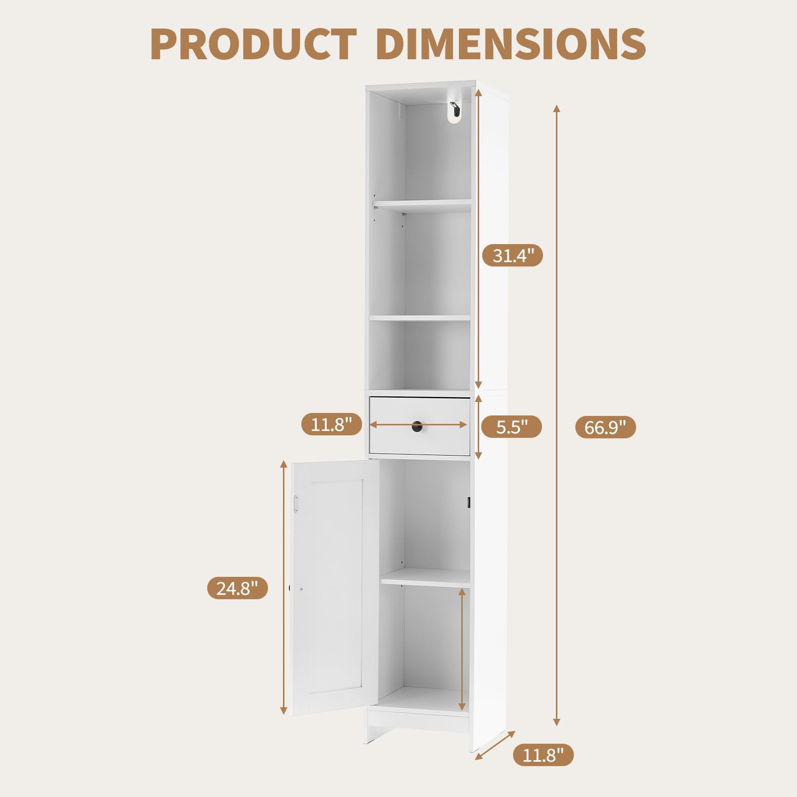 Mobiletto da bagno alto Garvee da 170 cm con ante scorrevoli, 3 ripiani, legno, nero, versatile per bagno e corridoio, sottile