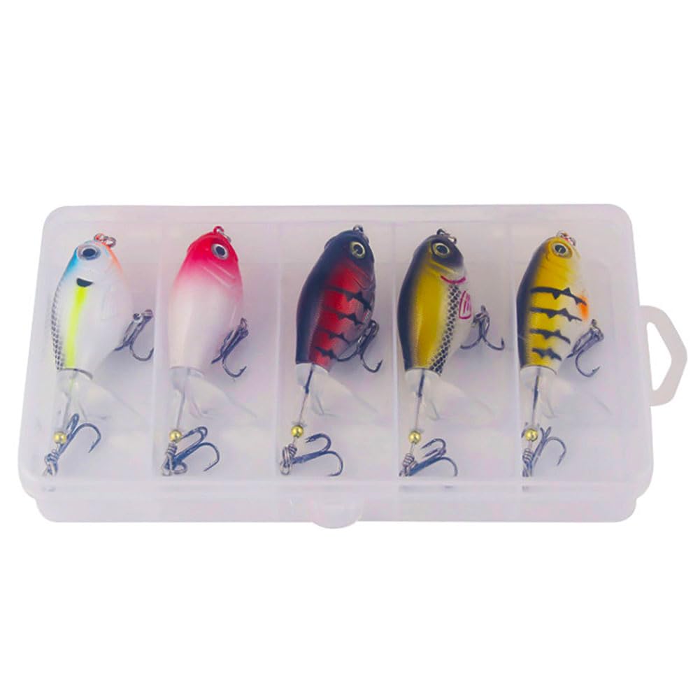 Set di esche da pesca Garvee Topwater, 5 pezzi, ami BKK, popper per acqua dolce e salata, 8 cm, 11,5 g, coda rotante