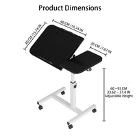 Tavolo da assistenza Garvee con ruote, tavolo da letto regolabile in altezza, piano inclinabile, protezione dei bordi per letto d'ospedale, letto per allattamento, tavolo per laptop, nero, 60-95 cm