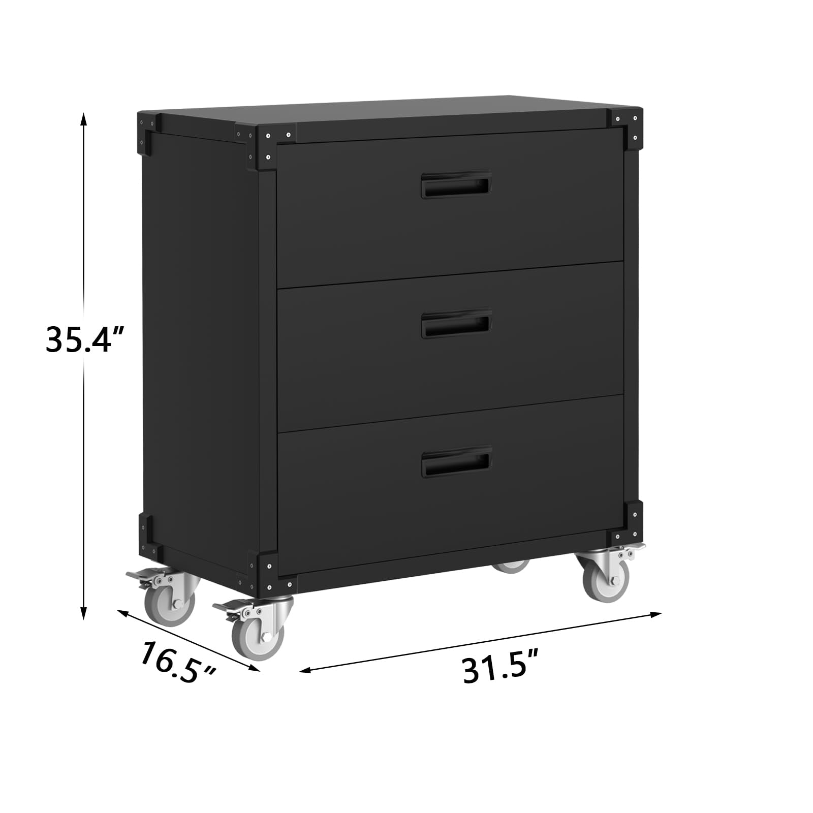 Mobiletto portautensili Garvee a 3 cassetti su ruote - Banco da lavoro in metallo resistente per officina e cantina, 31,5" L x 16,5" P, verniciato a polvere nero
