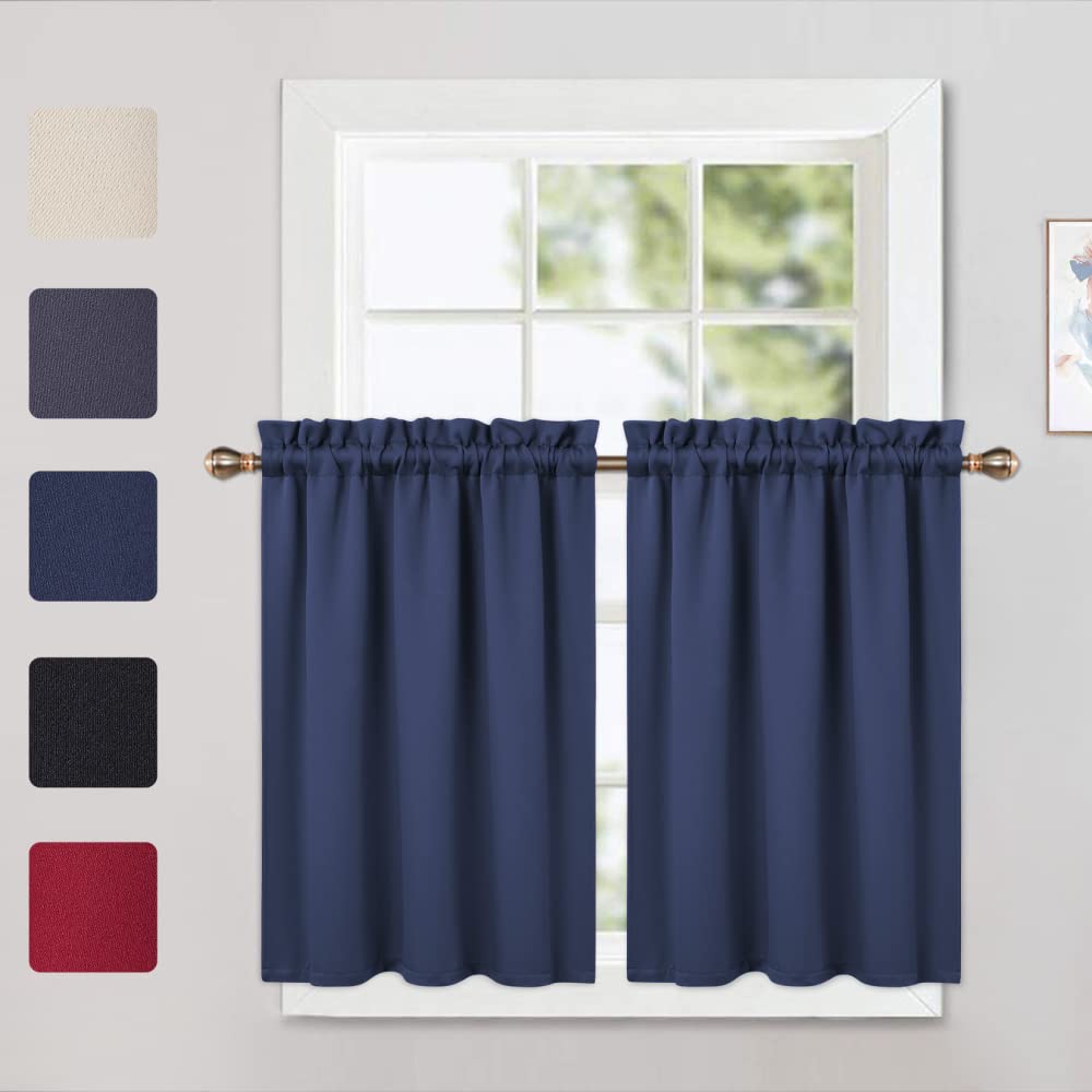 Garvee 2 pezzi mantovane oscuranti per finestre, soggiorno, cucina, camera da letto, mantovane per finestre termoisolanti, blu navy, 26 × 30 pollici