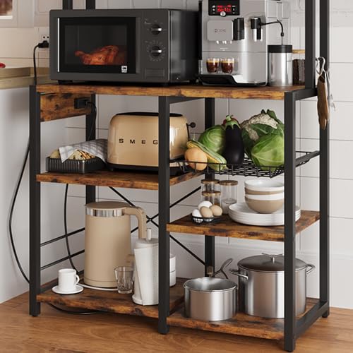 Scaffale da forno Garvee con 2 prese, cestello in filo metallico a 5 ripiani, legno e metallo, per cucina e bar, 35,41" x 15,71" x 59,12", robusto e versatile