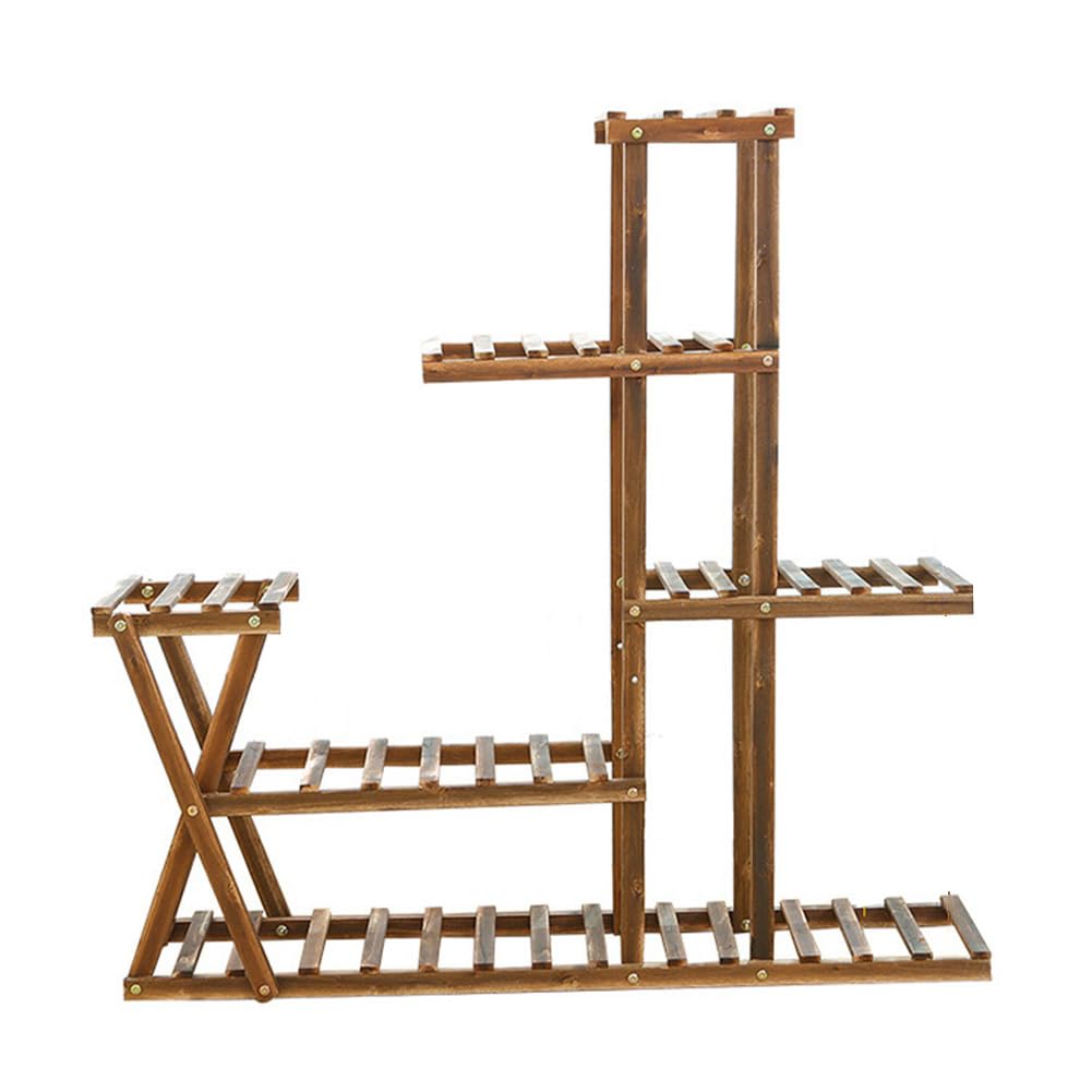 Supporto per piante in legno Garvee, 5 ripiani, 7 piattaforme, per uso interno ed esterno, 95x25x95 cm, naturale