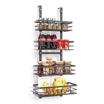 Garvee Organizer per dispensa da appendere alla porta, porta spezie in metallo a 4 ripiani, antiruggine, versatile, sicuro per cucina e bagno
