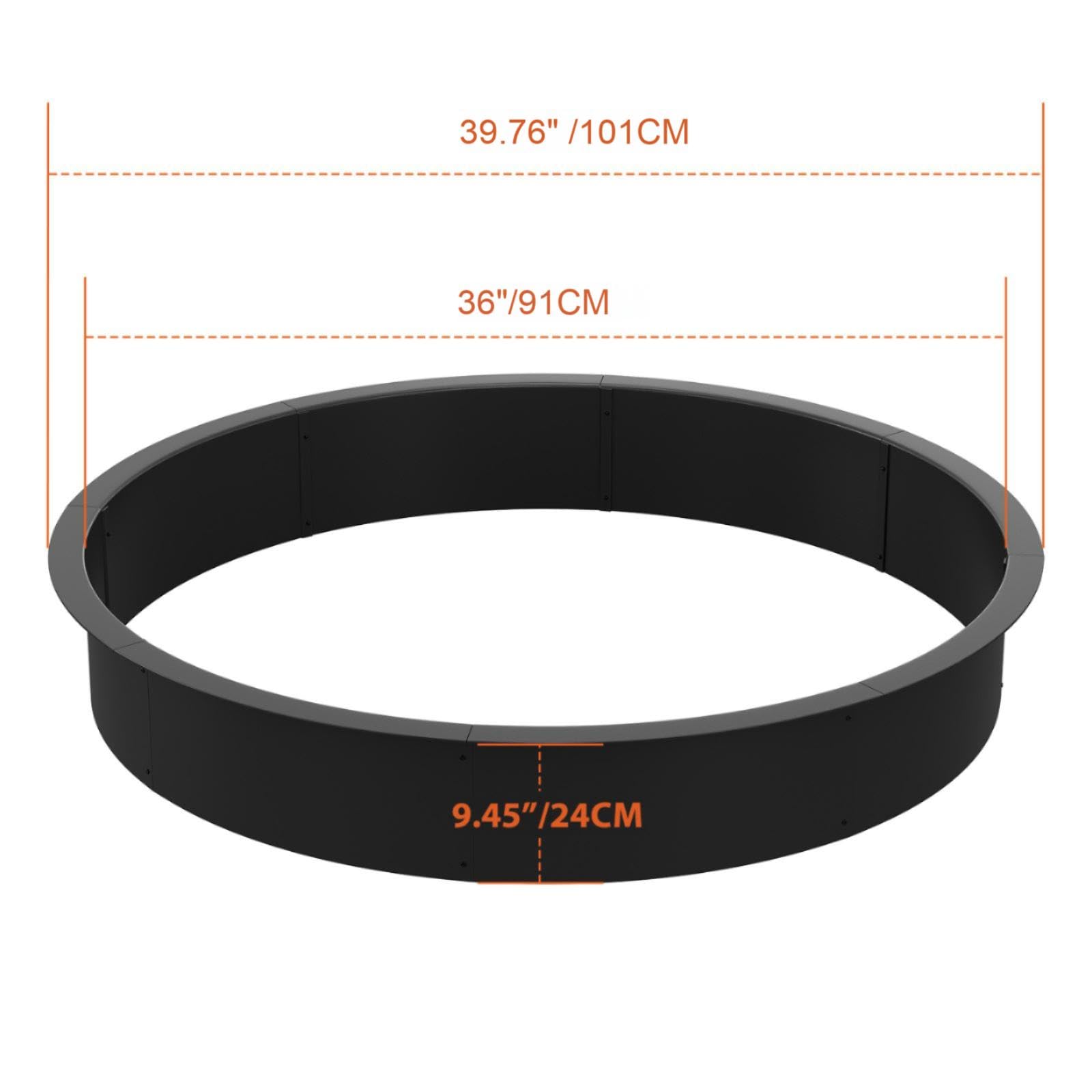 Anello per braciere senza fumo Garvee da 36 pollici, in acciaio inossidabile, per giardino e campeggio, assemblaggio in lamiera di ferro da 8 pezzi, fori di ventilazione, robusto e durevole