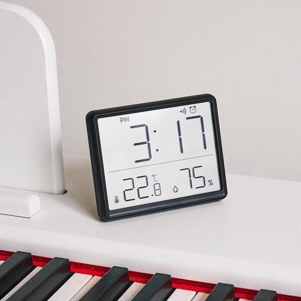 Sveglia digitale a LED Garvee con magnete, display della temperatura, timer da cucina, plastica, orologio da tavolo, nero per ufficio e camera da letto