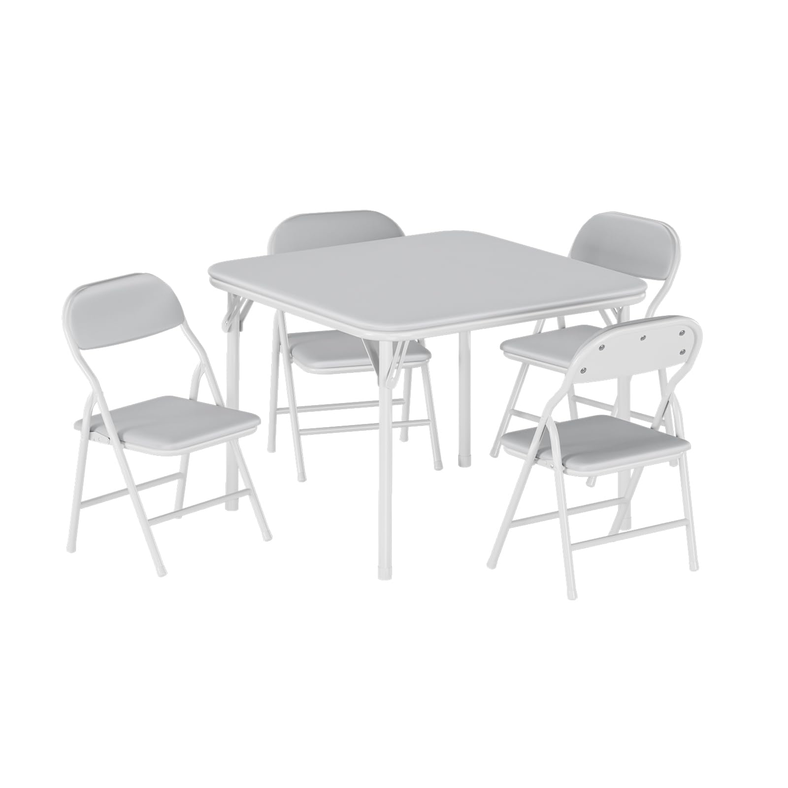 Set tavolo e sedie pieghevoli per bambini Garvee da 5 pezzi, realizzato in robusto metallo con morbida pelle PU per camerette e uso esterno