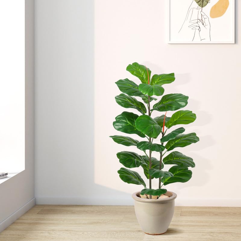 Garvee 39 pollici artificiale Ficus Lyrata albero di plastica per ufficio e soggiorno verde realistico facile da curare