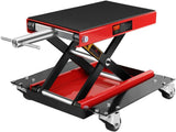 Garvee Sollevatore Per Moto Heavy Duty 1100LBS(500kg) Con Ruote Dolly Manovella Piattaforma Antiscivolo Acciaio Regolabile Pieghevole Officina Garage - Rosso
