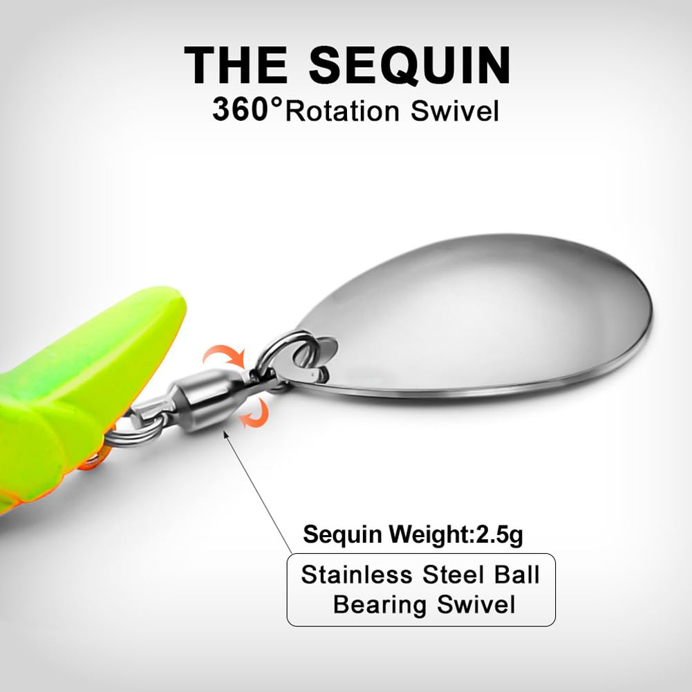 Garvee set di 5 testine da pesca con ami girevoli per persici e salmoni, 7,5 g, acqua salata e acqua dolce, uso versatile