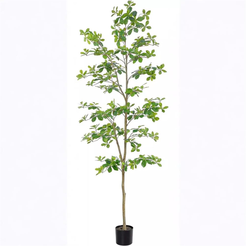 Albero di Schefflera artificiale Garvee da 210 cm con tronco naturale, foglie realistiche, facile da curare, vaso di plastica nero per ufficio e casa
