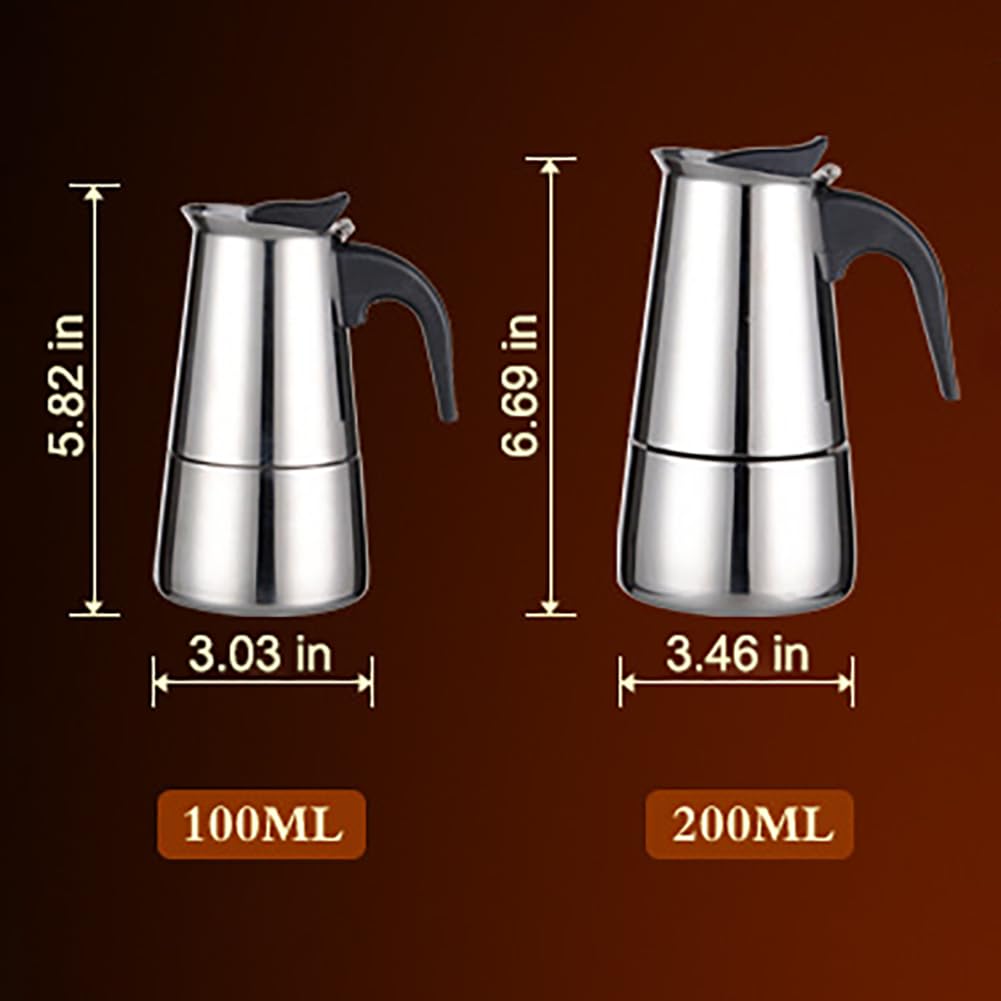 Moka in acciaio inox Garvee Espresso Maker – 2-4 tazze (≈200 ml), caffettiera italiana, argento, qualità per uso domestico