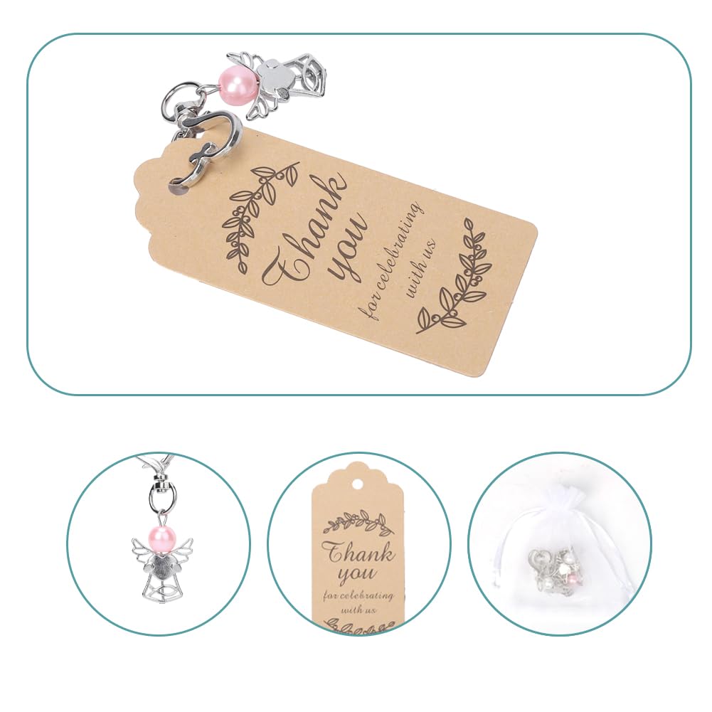 GARVEE Set da 60 pezzi di portachiavi con ciondolo a forma di angelo custode, con sacchetto in organza e biglietti in carta kraft, per regali di nozze, compleanni e baby shower