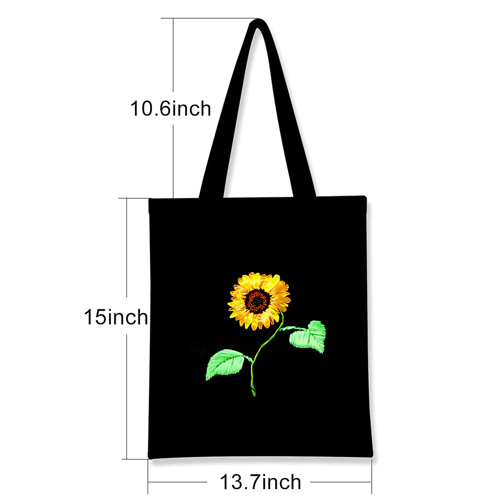 Garvee Set Ricamo Fai-da-Te Per Principianti Adulti Con Tela Nera, Telaio 20cm, Motivo Floreale Colorato, Borsa Canvas, Regalo Creativo