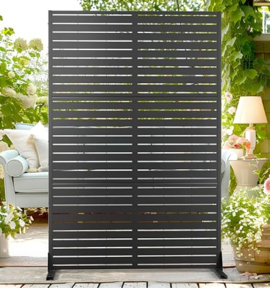 Garvee Schermo per la privacy in metallo 72"x47" con motivo a foglie, 3 pannelli, resistente alle intemperie per giardino e balcone, regolabile, grigio