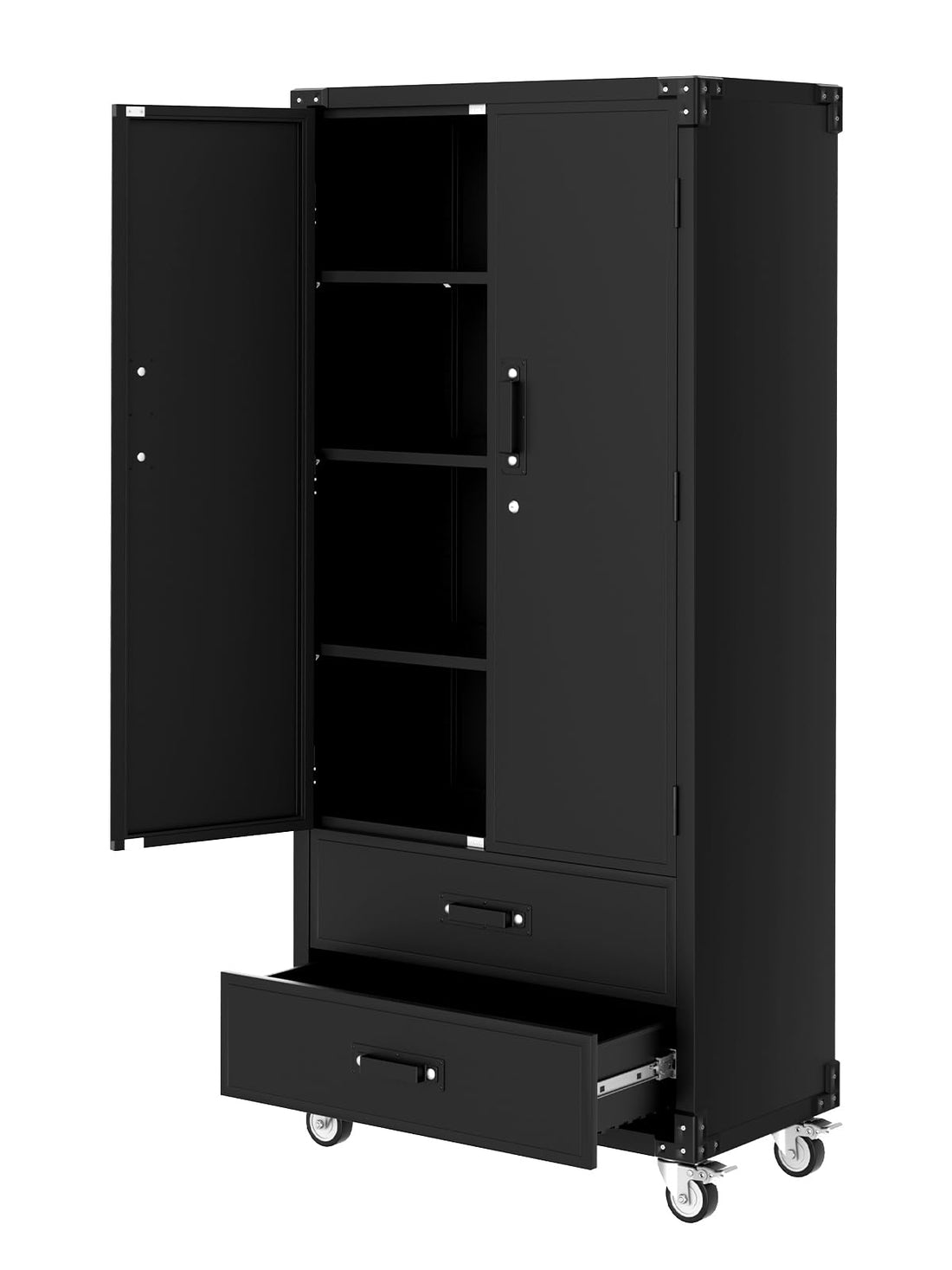 Mobiletto portaoggetti in metallo Garvee da 72 pollici con ruote, bloccabile, 2 cassetti, 3 ripiani regolabili per officina e ufficio, verniciato a polvere, mobile, grande, grigio