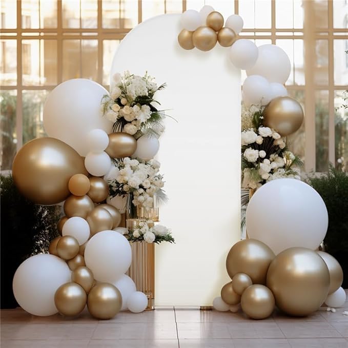 Garvee Set di 3 coperture per fondali ad arco bianco, in poliestere-spandex con cerniera inferiore, per decorazioni per matrimoni e feste, dimensioni 6-7,2 piedi