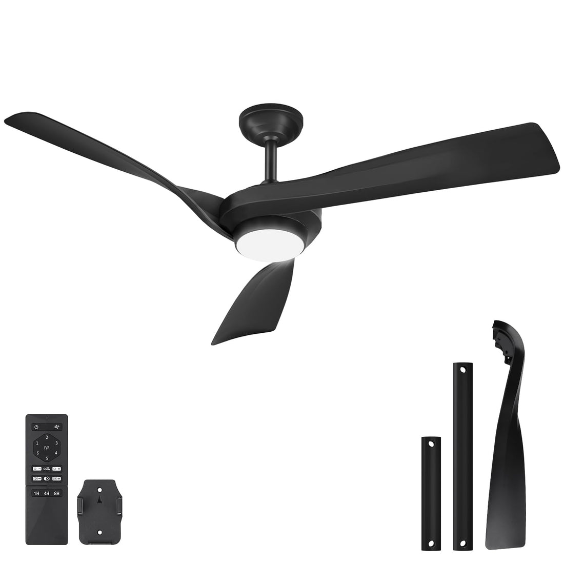 Ventilatori da soffitto GARVEE con luce, ventilatore da soffitto da 132 cm con 6 velocità e 2 aste, telecomando LED dimmerabile, ventilatore da soffitto moderno silenzioso reversibile CC per uso interno ed esterno