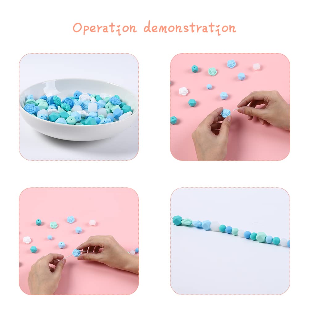 Garvee Set di perline in silicone fai da te, 200 pezzi, kit portachiavi, rosa, corda da 5 m, perline rotonde e poligonali, forniture per gioielli, kit artigianale, idea regalo