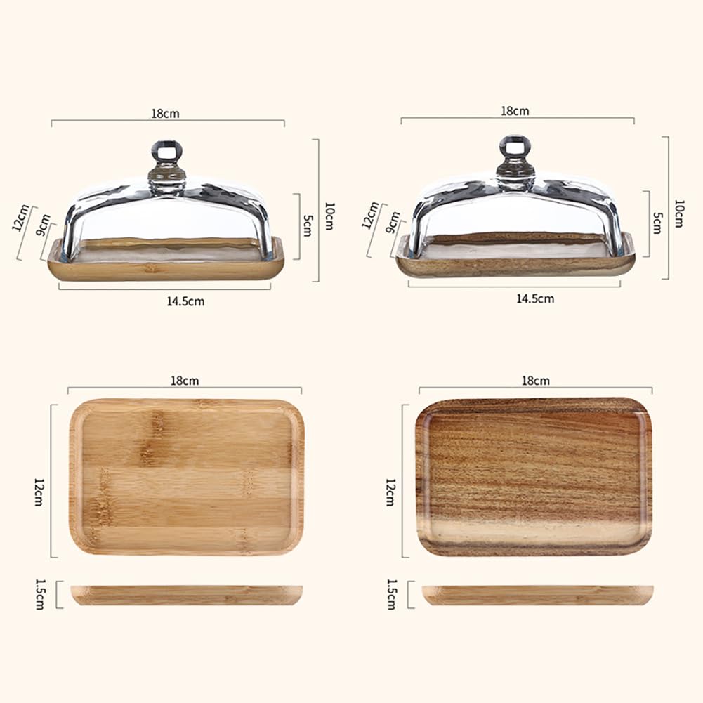 Burriera in legno Garvee con coperchio in vetro, rettangolare, in bambù, per dessert e dolci
