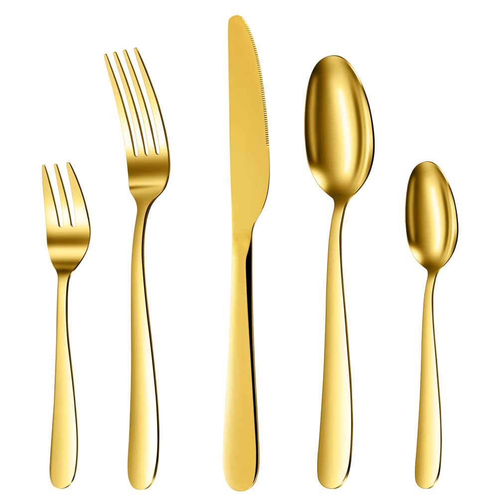 Set di posate Garvee in acciaio inossidabile da 60 pezzi per 12 persone, color oro, lucidato a specchio, robusto