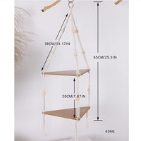 Mensola sospesa Garvee a 2 livelli angolare con corda in legno rustico, stile boho, porta piante regolabile per soggiorno e giardino