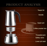 Moka in acciaio inox per caffettiera Garvee Espresso - 1-2 tazze (≈100 ml), caffettiera italiana, argento, qualità per uso domestico