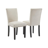 Set di 2 sedie da pranzo imbottite Garvee, moderne, con borchie, in tessuto, ergonomiche, gambe in legno, beige, per cucina e sala da pranzo - Beige