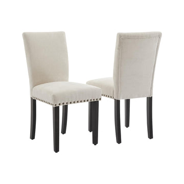 Set di 2 sedie da pranzo imbottite Garvee, moderne, con borchie, in tessuto, ergonomiche, gambe in legno, beige, per cucina e sala da pranzo