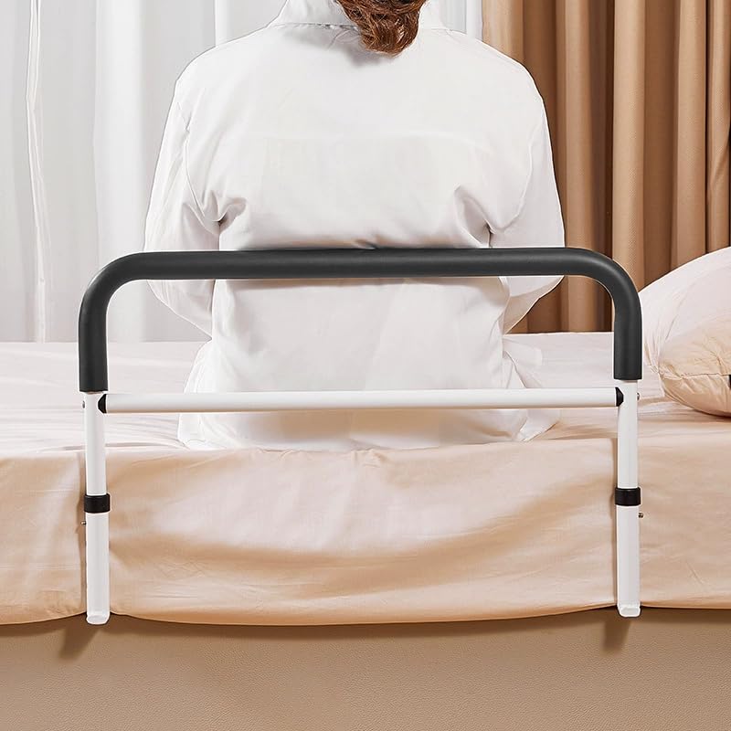 Sponda per letto Garvee per anziani, altezza regolabile 64x55x36,5~43,5 cm, nero e bianco, protezione anticaduta, robusta e sicura