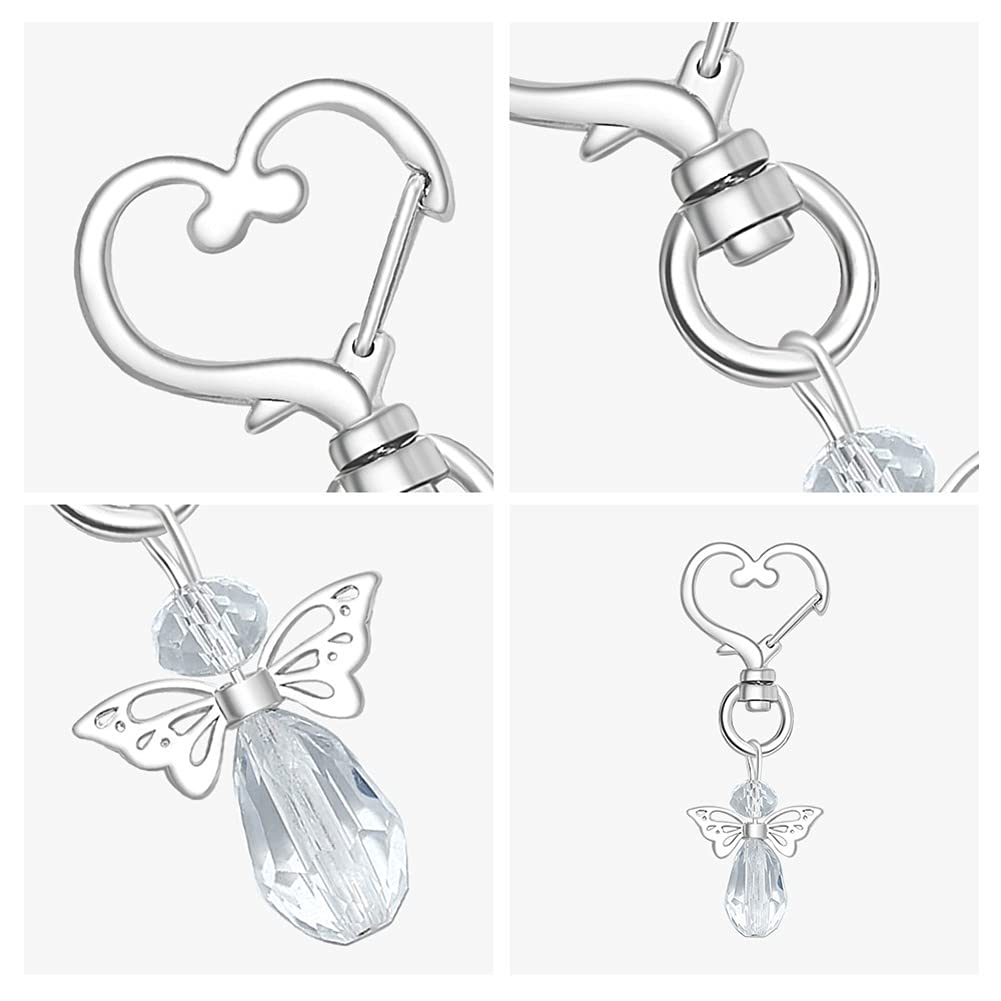 Set portachiavi Garvee Angel con perline, ciondolo in metallo e sacchetto in organza per battesimi, 6,5 cm, bianco
