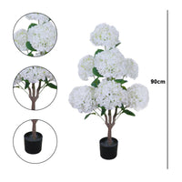 Albero di ortensia artificiale Garvee da 90 cm con robusto vaso di cemento per matrimoni e ufficio, bianco realistico