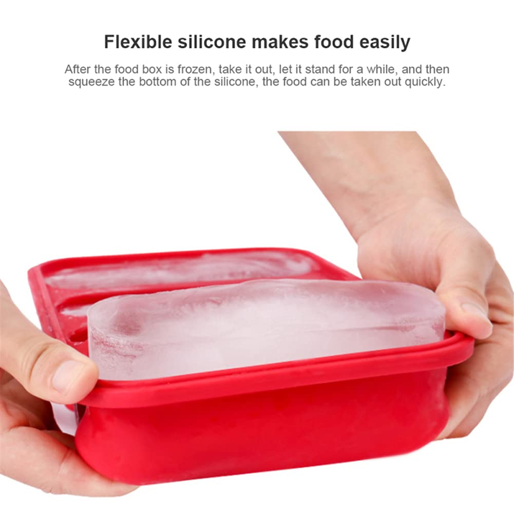 Vassoio per congelatore in silicone Garvee a 4 celle per zuppe, brodo e salse, 4 cubetti con coperchi, conservazione degli alimenti, rosso