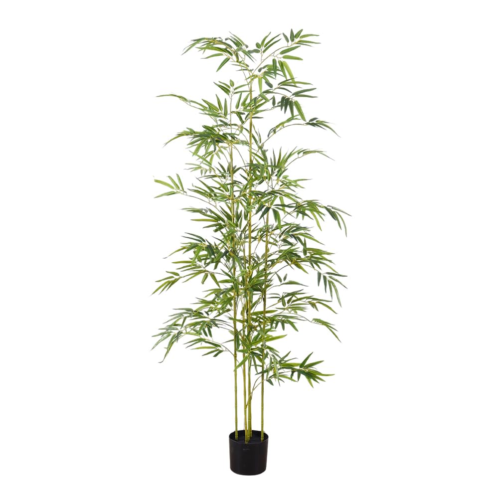Albero di bambù artificiale Garvee da 6 piedi con vere foglie di seta e base in cemento stabile per uso interno ed esterno, bassa manutenzione, durevole, verde