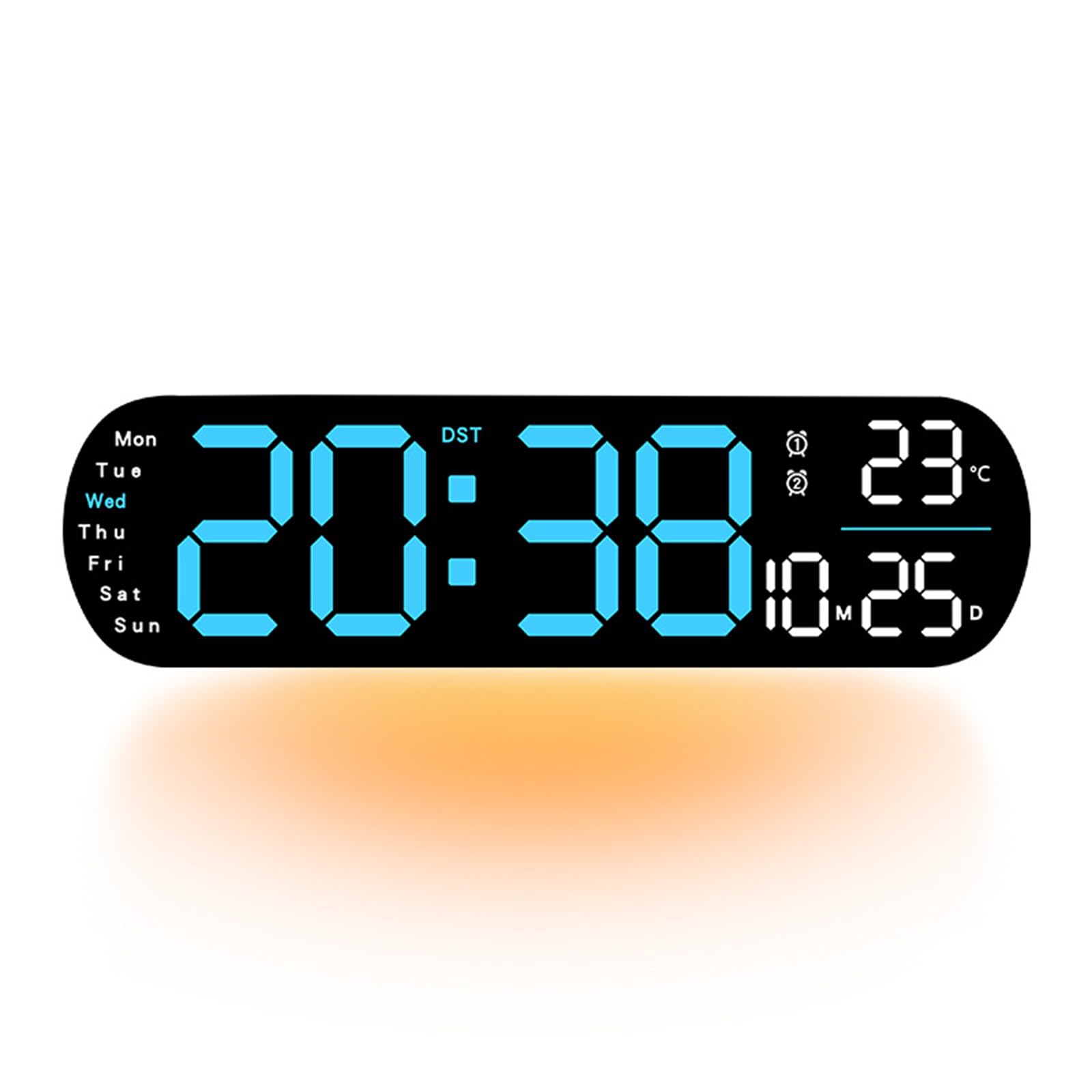 Orologio da parete digitale a LED Garvee da 35 cm, ampio display, regolazione della luminosità a 9 livelli, temperatura, funzione di memoria, blu, per cucina e ufficio