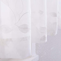 Tende trasparenti Garvee, set da 2 pannelli, bianche con ricamo a foglie, in lino sintetico, lunghe 63" con occhielli, in voile per soggiorno e camera da letto