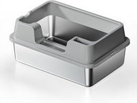 Garvee, grande lettiera per gatti in acciaio inox da 36 litri, semi-chiusa, con tappetino antiscivolo e paletta per lettiera, per famiglie con più gatti, 60x40x27 cm, grigio