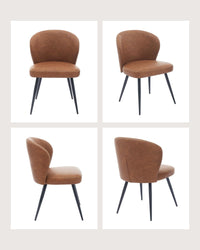 Garvee Set di 2 sedie da pranzo imbottite con gambe in acciaio e schienale alto in pelle per cucina e sala da pranzo, 23,2 pollici, marrone