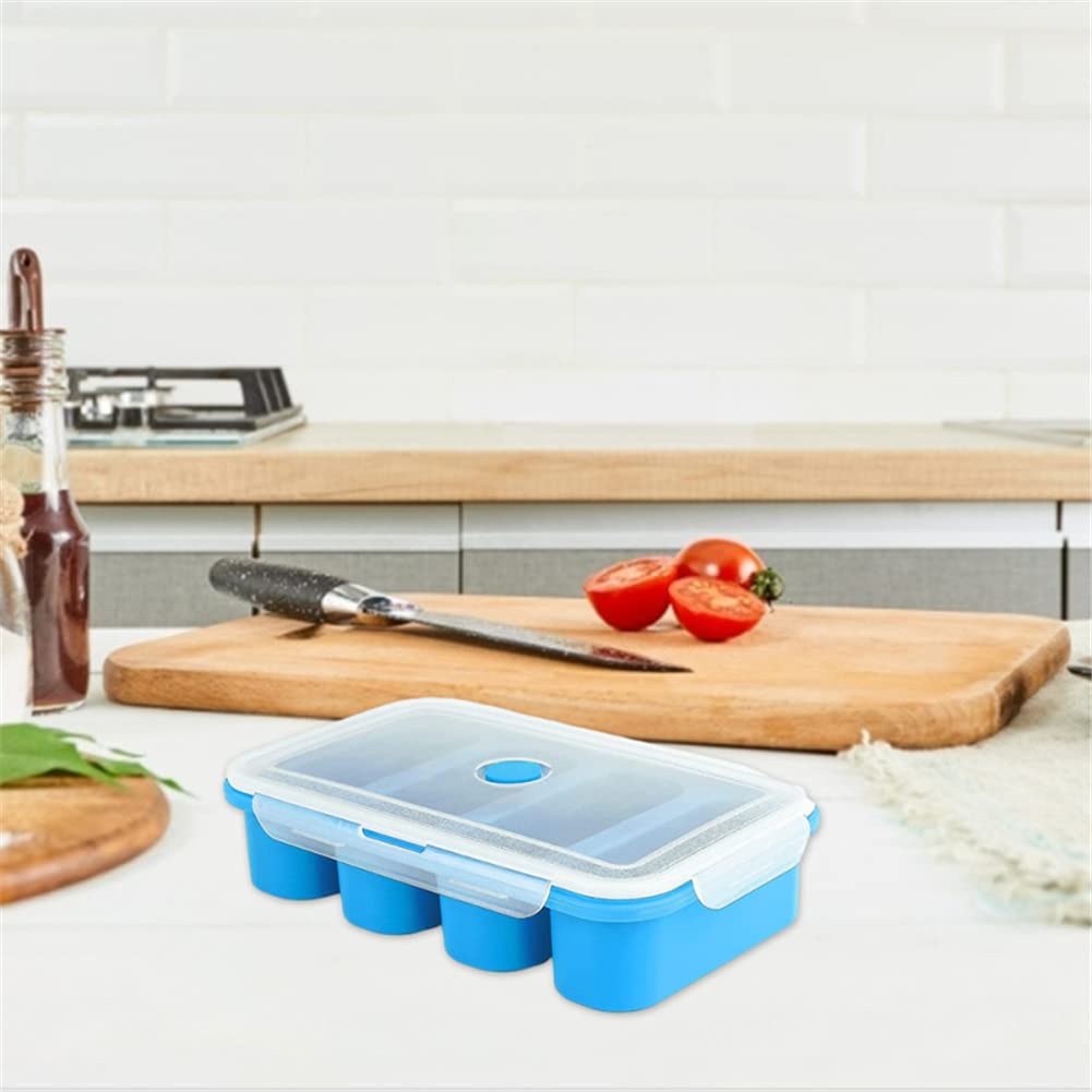 Vassoio per congelatore in silicone Garvee a 4 celle per zuppe, brodo e salse, 4 cubetti con coperchi, conservazione degli alimenti, rosso