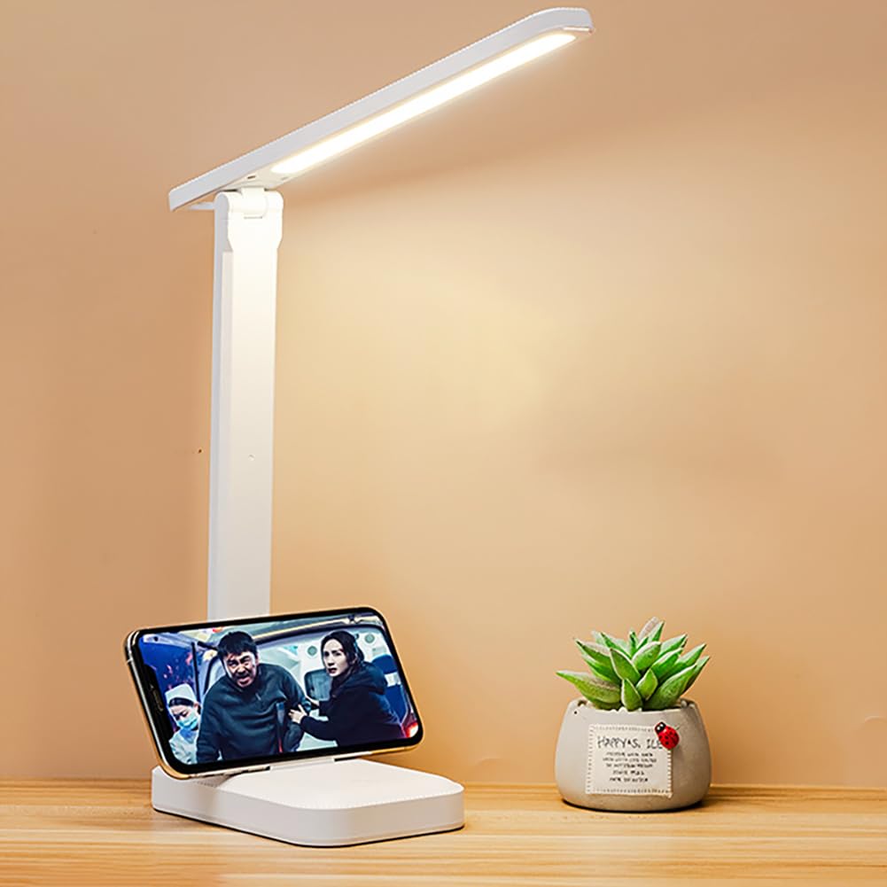 Lampada da scrivania a LED Garvee, 3 livelli di luminosità regolabili, protezione per gli occhi, ricarica USB, portatile, design pieghevole, lampada da comodino per camera da letto, bianca