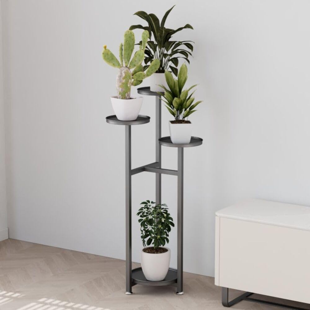 Garvee Plant Shelf Flower Stand con piedini antiscivolo, mensola quadrata in metallo multistrato per soggiorno e camera da letto, salvaspazio, nero